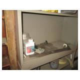 Stacked pair of metal shelving unit...