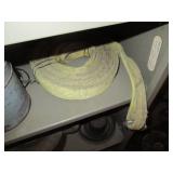 Stacked pair of metal shelving unit...