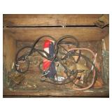 Vintage wood storage trunk with met...