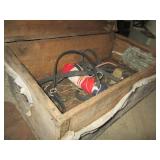 Vintage wood storage trunk with met...