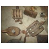 Vintage wood pulleys, metal dust pa...
