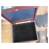 Leather wallets, wood jewelry box a...