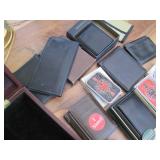 Leather wallets, wood jewelry box a...