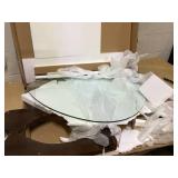 Tangkula Triangle Glass Coffee Table, Mid-Century Modern Center Table with Tempered Glass Top & Adjustable Rubber Wood Base, Small Coffee Table for Small Spaces, Living Room & Reception Room (Walnut) 