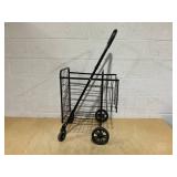 Goplus Folding Shopping Utility Cart, Double Basket and 360° Swivel Wheels, Adjustable Handle, Small Cart Perfect for Grocery Laundry Book Luggage Travel