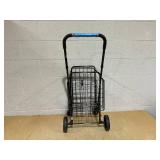 Goplus Folding Shopping Utility Cart, Double Basket and 360° Swivel Wheels, Adjustable Handle, Small Cart Perfect for Grocery Laundry Book Luggage Travel