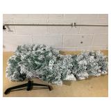 Goplus 7.5ft Artificial Snow Flocked Christmas Tree, Unlit Pencil Hinged Pine Tree with Metal Stand, Slim Xmas Snowy Tree for Indoor and Outdoor Use