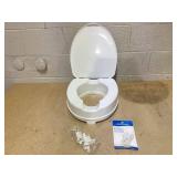 AquaSense Raised Toilet Seat with Lid, White, 4" Height, for Standard Non-Elongated Toilets, weight up to 300 lbs