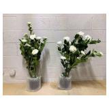Canddidliike 38 Inch Artificial Camellia Tree Faux Flower Plant, Faux Flower Plant in Cement Pot 2 Pack