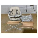 BABY JOY Convertible Baby High Chair, 3 in 1 Wooden Highchair/Booster/Chair with Removable Tray, Adjustable Legs, 5-Point Harness, PU Cushion and Footrest for Baby, Infants, Toddlers (Beige) ( Maybe M