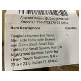 Tangkula Narrow End Table, Slim Side Table with Drawer and Open Shelf, Small End Tables for Small Spaces, Narrow Nightstand Bedside Table for Living Room Bedroom, 9.8 x 23.6 x 23.6 inches (1, Black)
