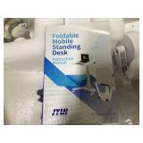 Foldable Mobile Standing Desk, 90 Tiltable Rolling Standing Desk, Height Adjustable Portable Laptop Workstation for Home Office, Easy to Fold, White