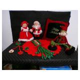 Vintage Christmas Items Handmade Santa & Mrs. Santa & Large Doilie & More