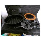 Lot of 3- Roasting Pan, Stovetop Grill & Egg Poacher
