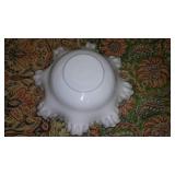 White Milk glass Fenton Crimp and Ruffle Bowl and Hobnail Candleholders