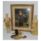 Wood Carved Corn Husk People, Candle Chicken, Wall Décor.
