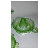 Uranium Glass Divided Plates (4) Sunflower Ashtray, Juicer,Basket Vase.