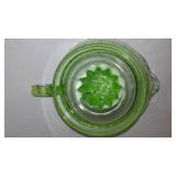 Uranium Glass Divided Plates (4) Sunflower Ashtray, Juicer,Basket Vase.