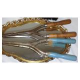 Vintage Trays, Brushes, Curling Irons, Oil lamp and More.