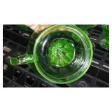 Uranium Divided Glass Plates (4), Depression Glass Sherbert Cups (4) Juicer.