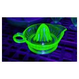 Uranium Divided Glass Plates (4), Depression Glass Sherbert Cups (4) Juicer.