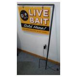 Live Bait Yard Sign with Metal Hanger.