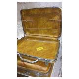 Wood Footlocker and Vintage Suitcases (2) American Tourister Air Luggage.