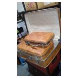 Wood Footlocker and Vintage Suitcases (2) American Tourister Air Luggage.