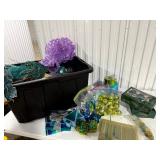 Large Bin of Teal & Green Christmas Décor