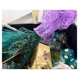 Large Bin of Teal & Green Christmas Décor