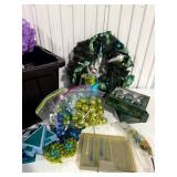 Large Bin of Teal & Green Christmas Décor