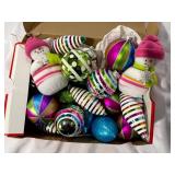 Colorful Glass Ornaments & 2 Plush Snowmen