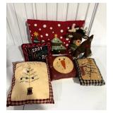 Set of 5 Christmas Pillows and Plush Reindeer Décor