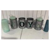 Galvanized “JOY” Candleholder Set