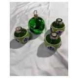 Green Glass Holiday Candle Holders & Ornament