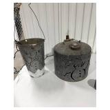 Set of 2 Galvanized Metal Snowman Décor Containers