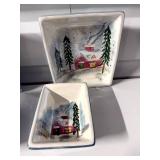 Winter Cottage & Snowman Hand-Painted Tray Set