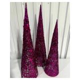 Set of 3 Magenta Glitter Cone Trees