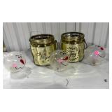 “Merry” and “Joy” Gold Candleholders with Frosted Snowman Lights