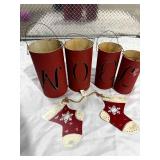 Metal “NOEL” Candle Holders & Red Stocking Ornaments