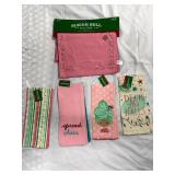 Sleigh Bell Bistro Pink Table Runner & Holiday Kitchen Towels