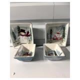 Winter Cottage & Snowman Hand-Painted Tray Set