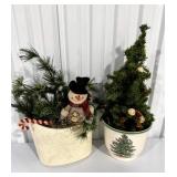 2 Holiday Planters – Snowman & Tree Arrangements