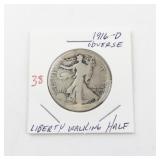1916-D OBVERSE MINT MARK Liberty Walking Half Dollar Coin - SCARCE