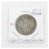 1917-S REVERSE MINT MARK Liberty Walking Half Dollar Coin