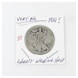 1921? Walking Liberty Half Dollar Coin - AG condition