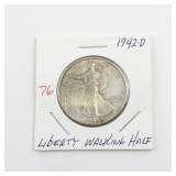 1942-D Liberty Walking Half Dollar Silver Coin