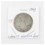 1943 Liberty Walking Half Dollar Silver Coin