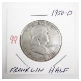 1950-D Franklin Half Dollar Silver Coin