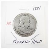 1951 Franklin Half Dollar Silver Coin